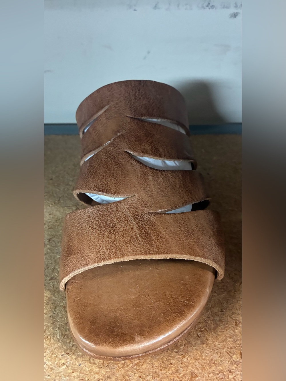 BED|STÜ Margin women’s leather slide sandals, size 8, in Tan DD.
